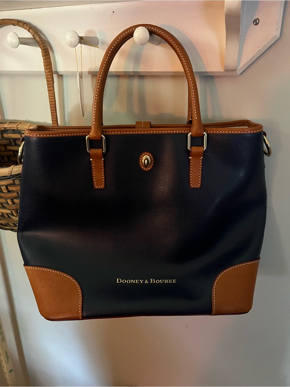 Dooney & Bourke Navy and Tan Leather Satchel